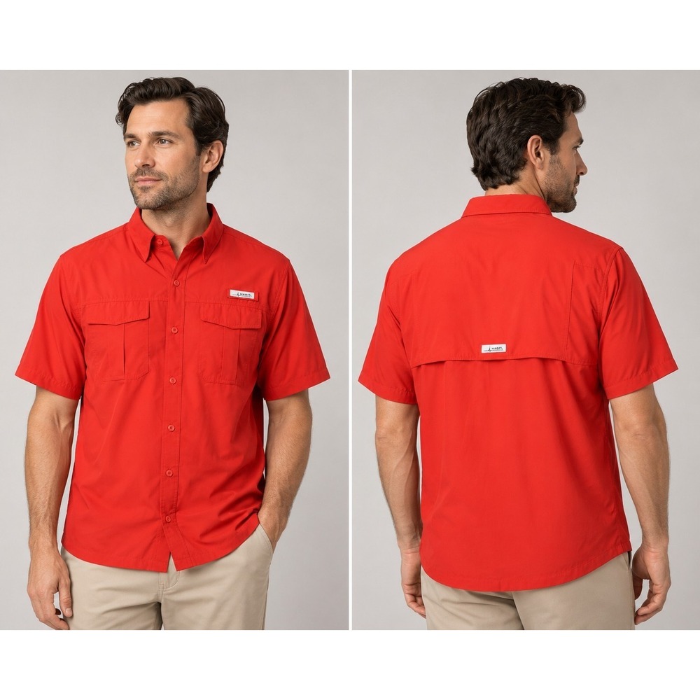 Habit Fishing Shirt Men's 3XL Red UPF 40+ Short Sleeve Vented Performance